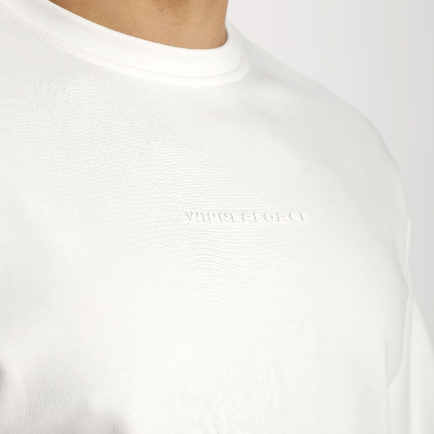 close up view for logo of t-shirt white 