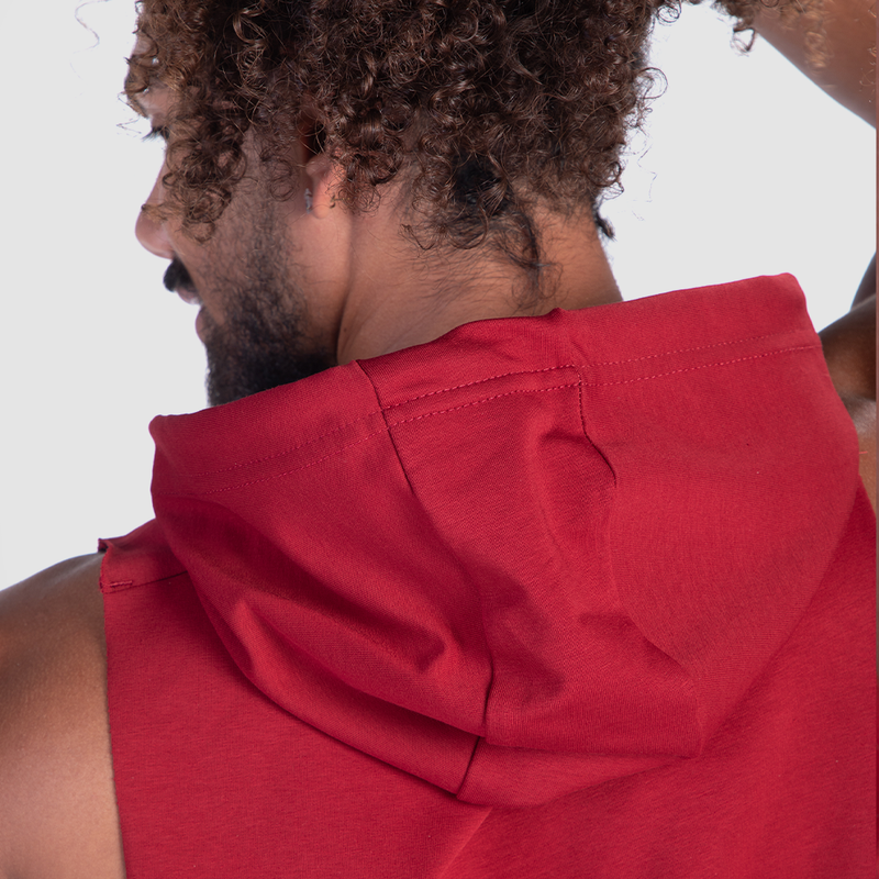 a back view for half hoodie burgundies red  