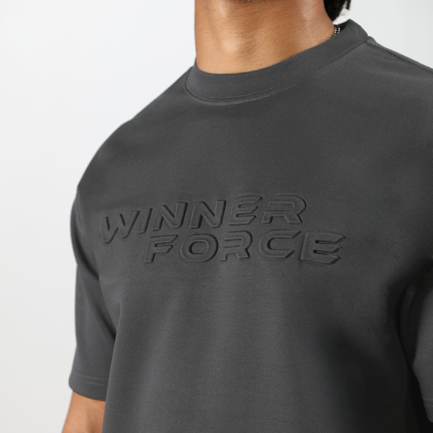 close up view for t-shirt dark grey with logo 