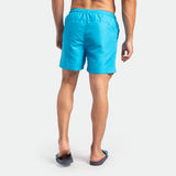 a back view for fit man wearing short DEEP SKY BLUE