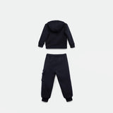 a back view for hoodie and jogger pant navy blue with  background light grey 