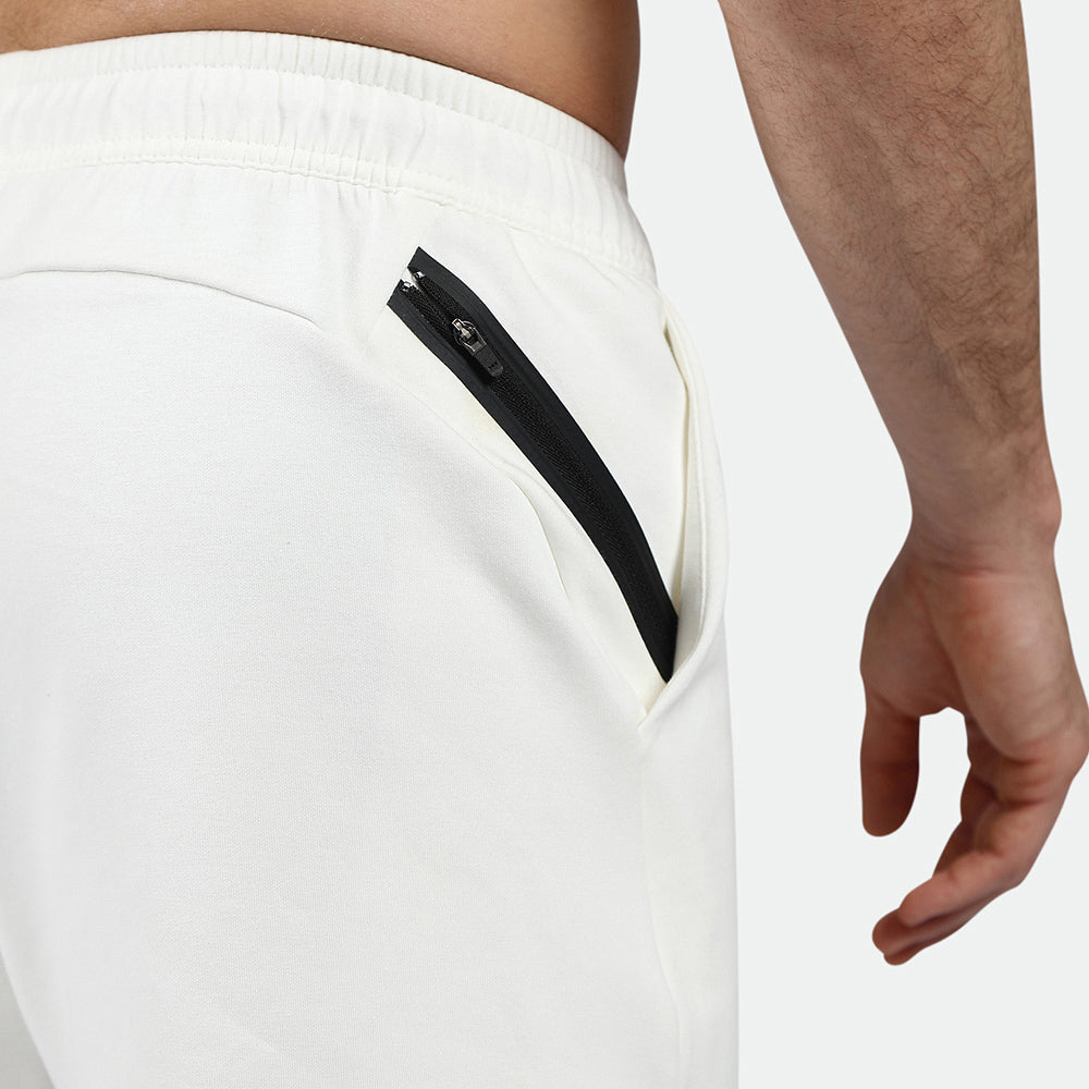 close up view  for back view  of short off white  with zipper black 