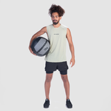 a fit with pose  sports ,he wearing short black  2 in 1 ,plus the shoes black 