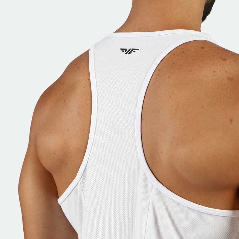 close up view for tank white with logo in half 