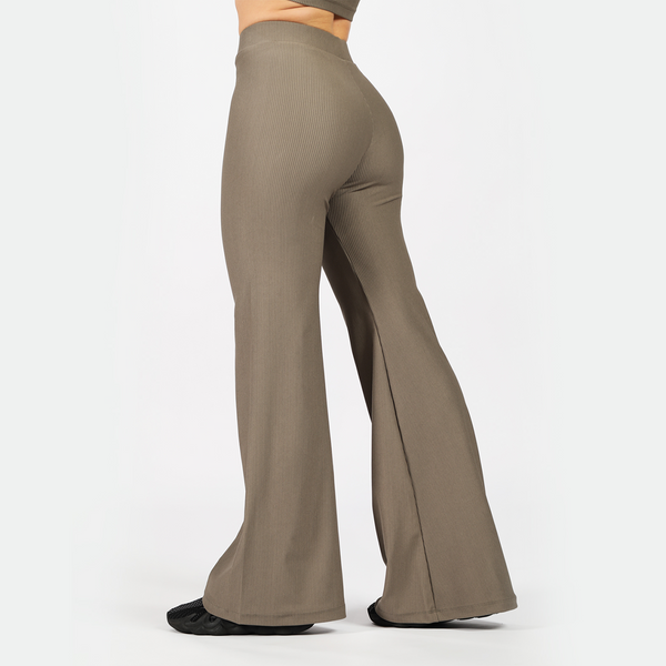 WOMEN-GO BEYOND RIBBED FLARE  PANTS (OLIVE-GREY)