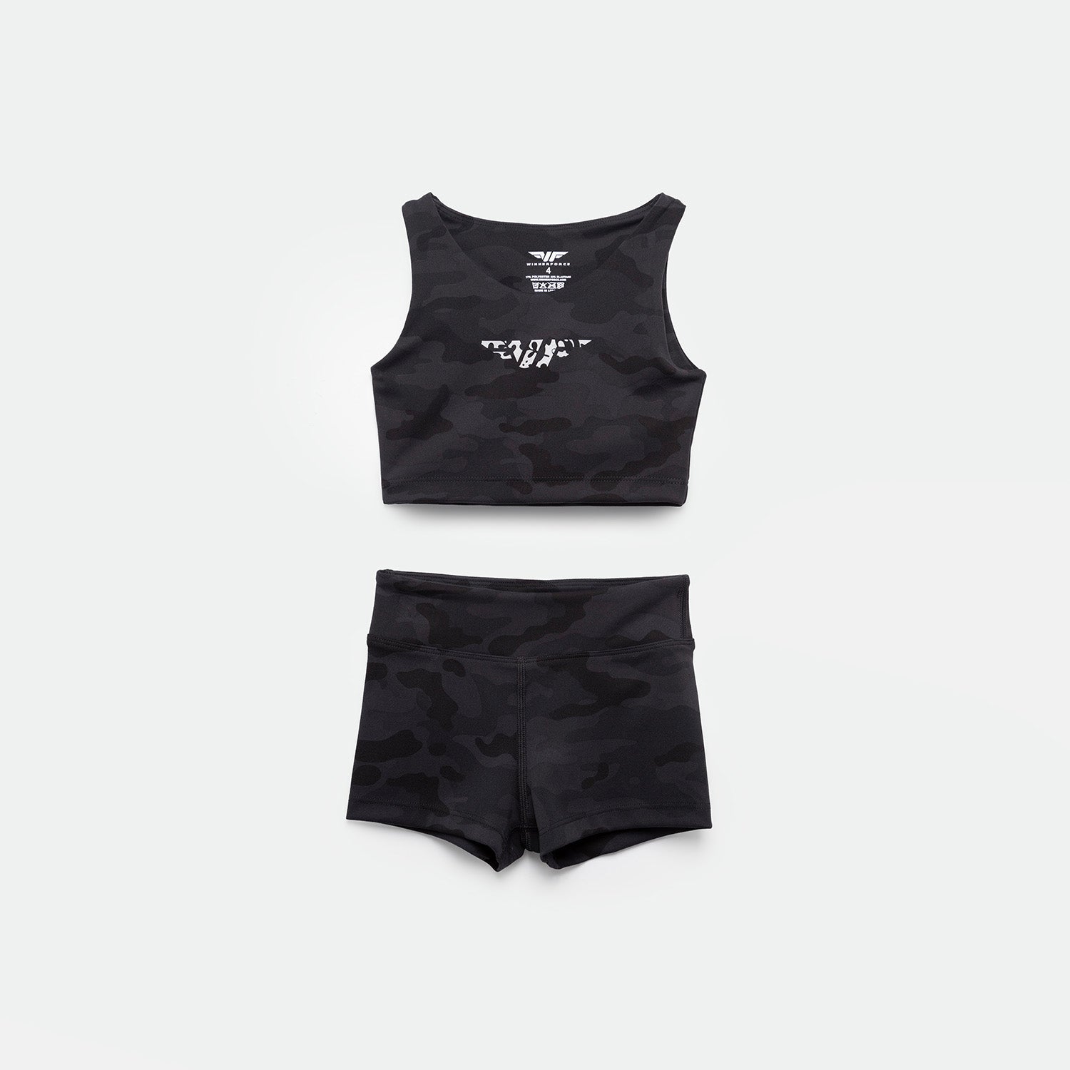 GIRL-ESSENTIAL-CROP TOP & SHORT-SET (BLACK-CAMO)