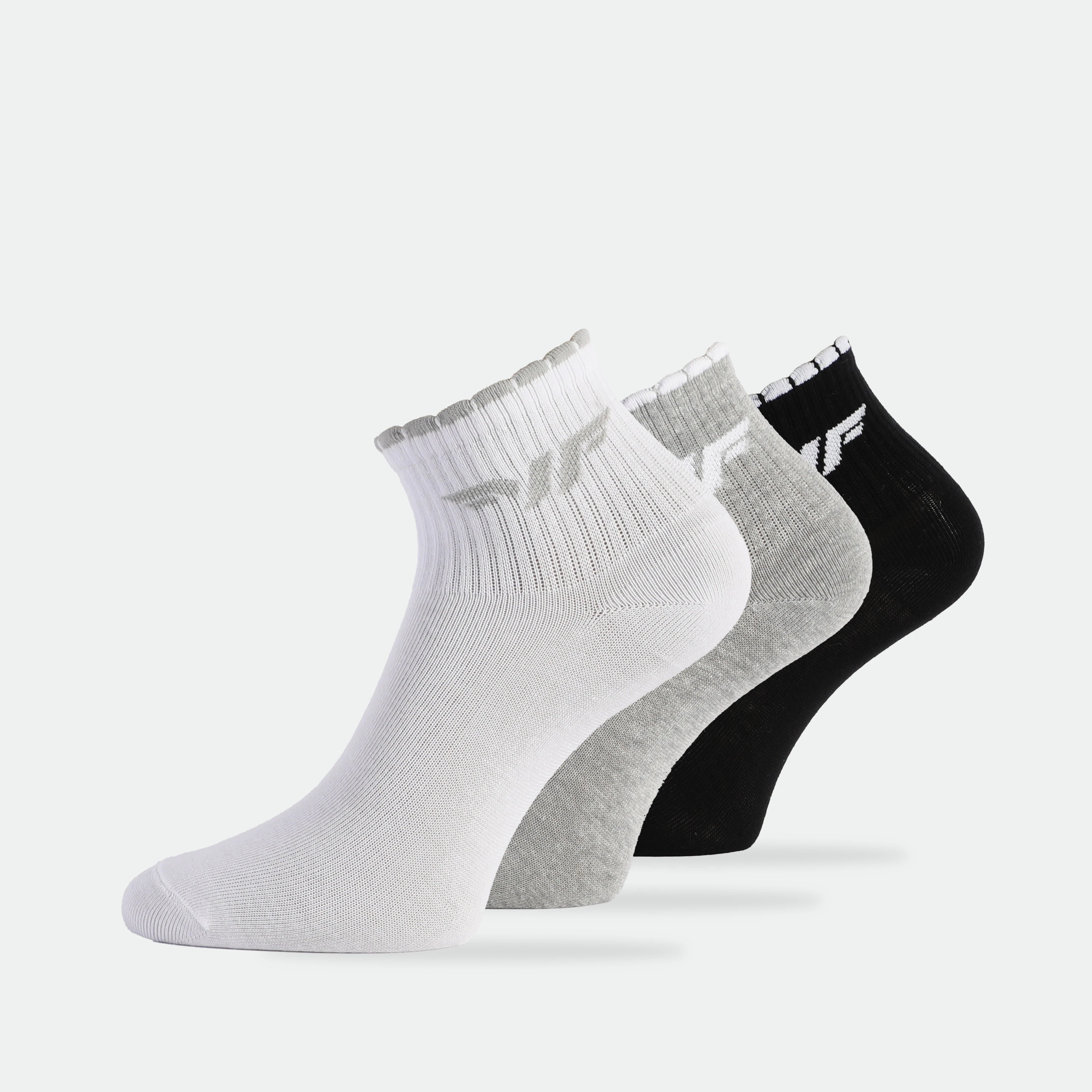 WOMEN-SCALLOP-QUARTER-SOCKS (BLACK,GREY,WHITE)