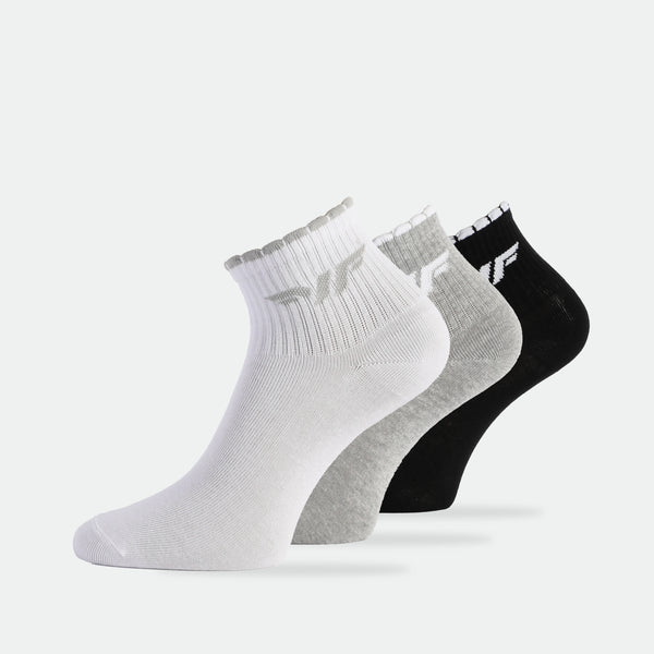 WOMEN-SCALLOP-QUARTER-SOCKS (BLACK,GREY,WHITE)