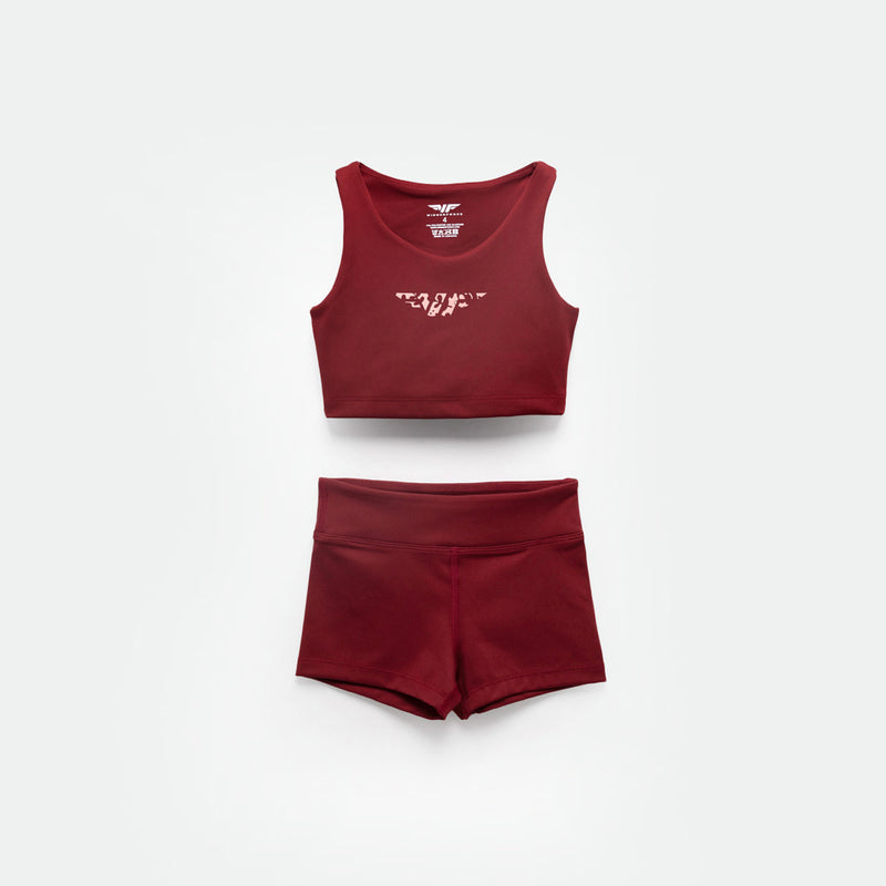 GIRL-ESSENTIAL-CROP TOP & SHORT-SET (POMEGRANATE-RED BROWN)