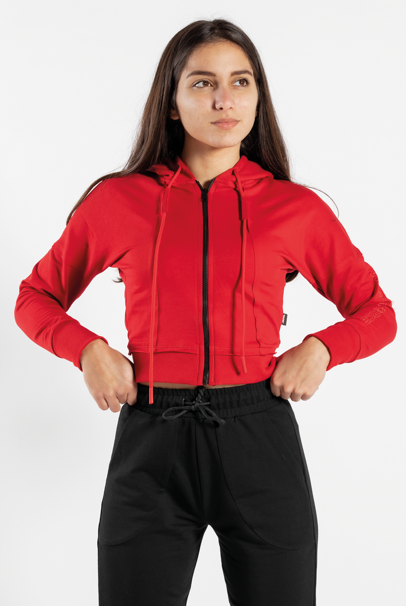 WOMEN-BELLY-HOODIE(CHERRY-RED)