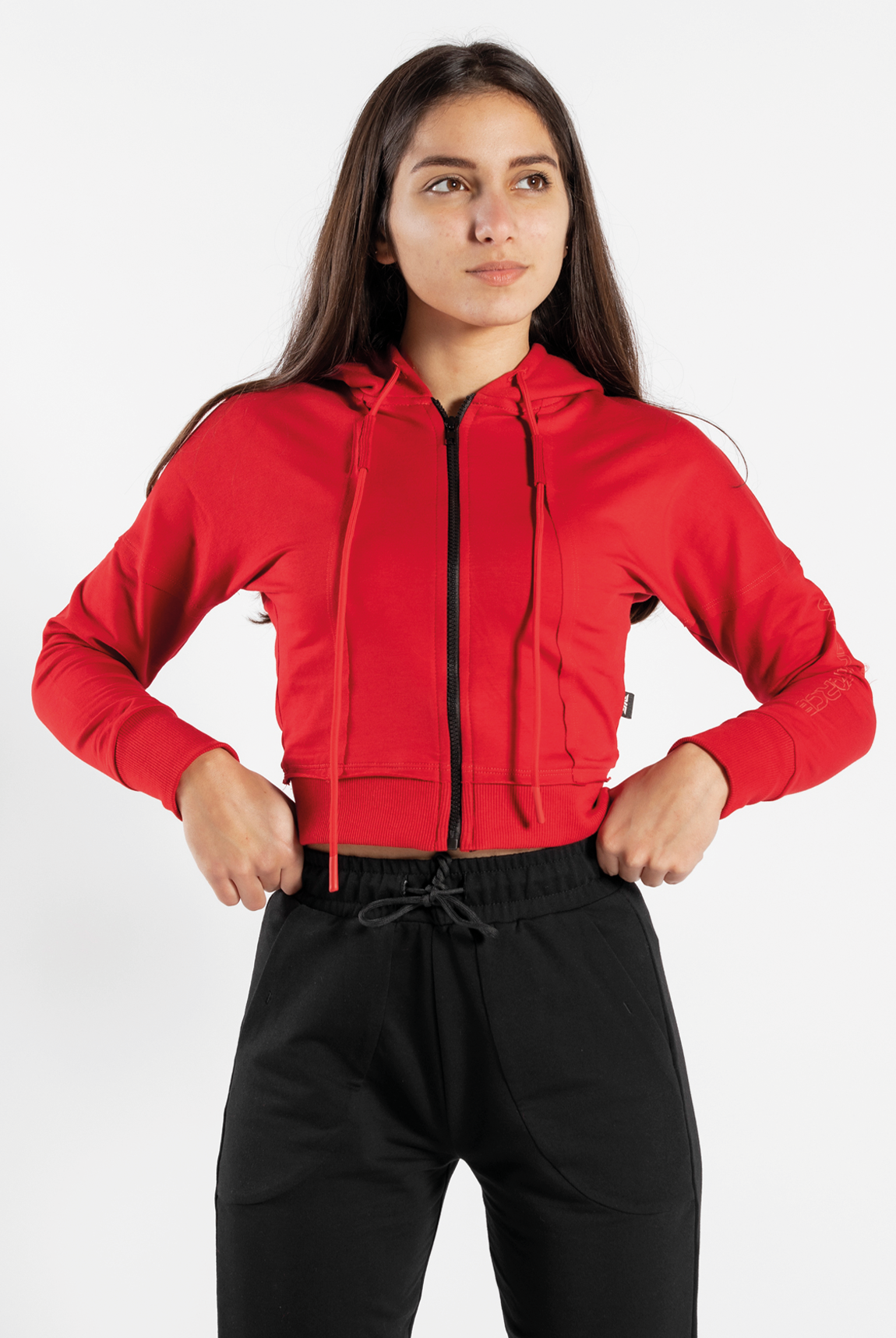 WOMEN-BELLY-HOODIE(CHERRY-RED)