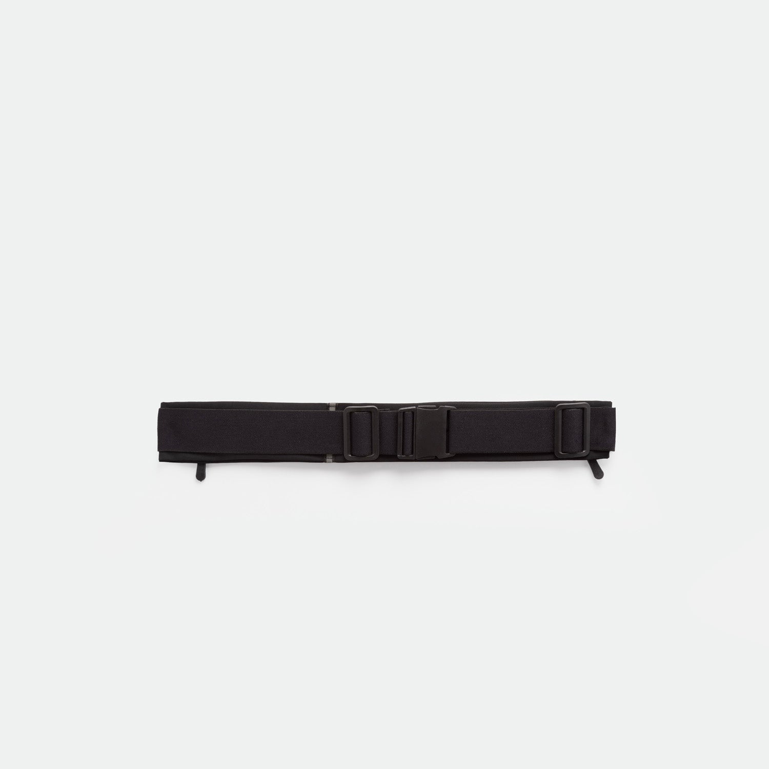A black utility belt with an adjustable buckle and two side straps, displayed on a plain white background.