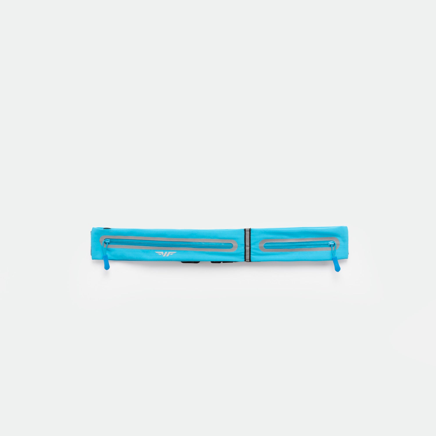 A DRESDEN-BLUE, rectangular zippered pouch with two parallel reflective strips and zipper pulls, displayed against a plain white background
