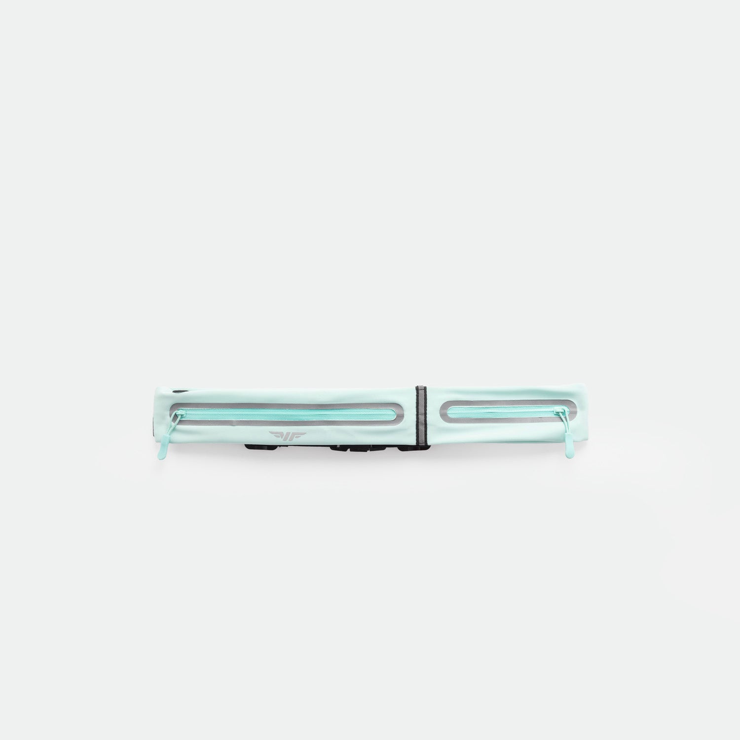 A EGGSHELL-BLUE, rectangular zippered pouch with two parallel reflective strips and zipper pulls, displayed against a plain white background