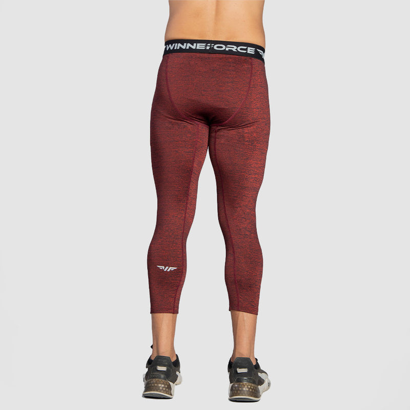 a back view for fit man wearing base layer  red with shoes 