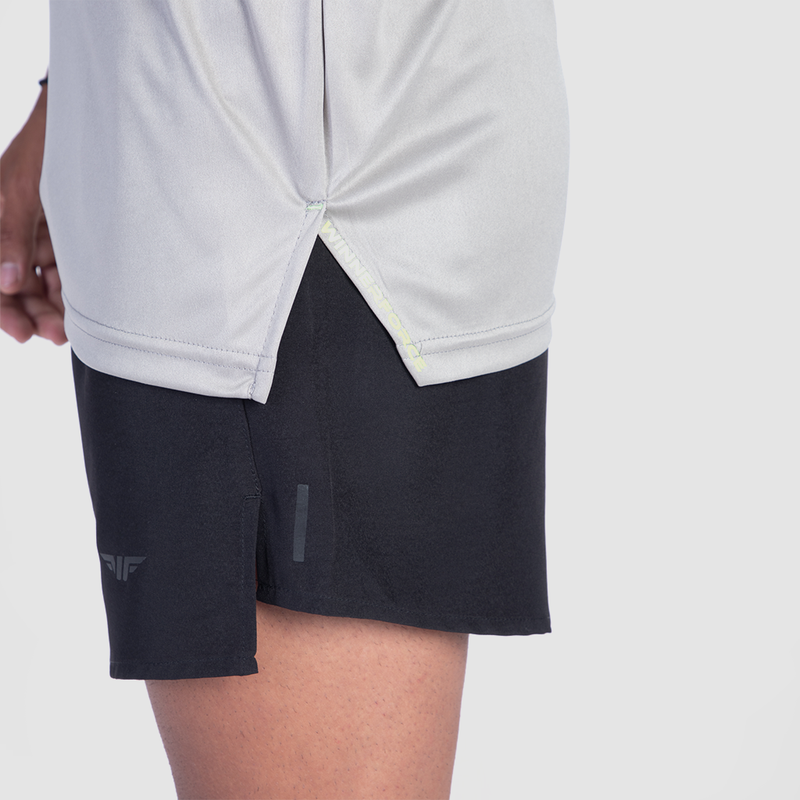 close down view for t-shirt grey with short black 