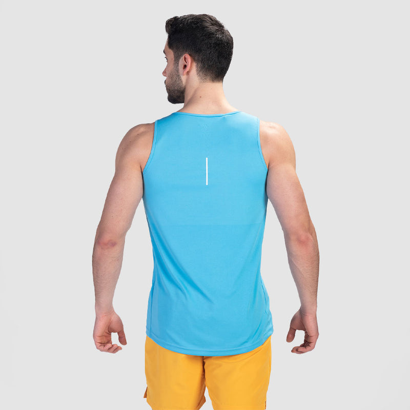 a back view for tank royal blue with short yellow 