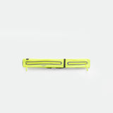 A SAFETY-YELLOW, rectangular zippered pouch with two parallel reflective strips and zipper pulls, displayed against a plain white background