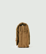 a side for Tan crossbody bag with adjustable strap, front pocket