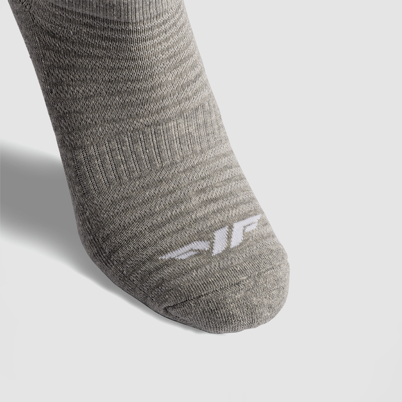 close up view for socks grey with logo white 