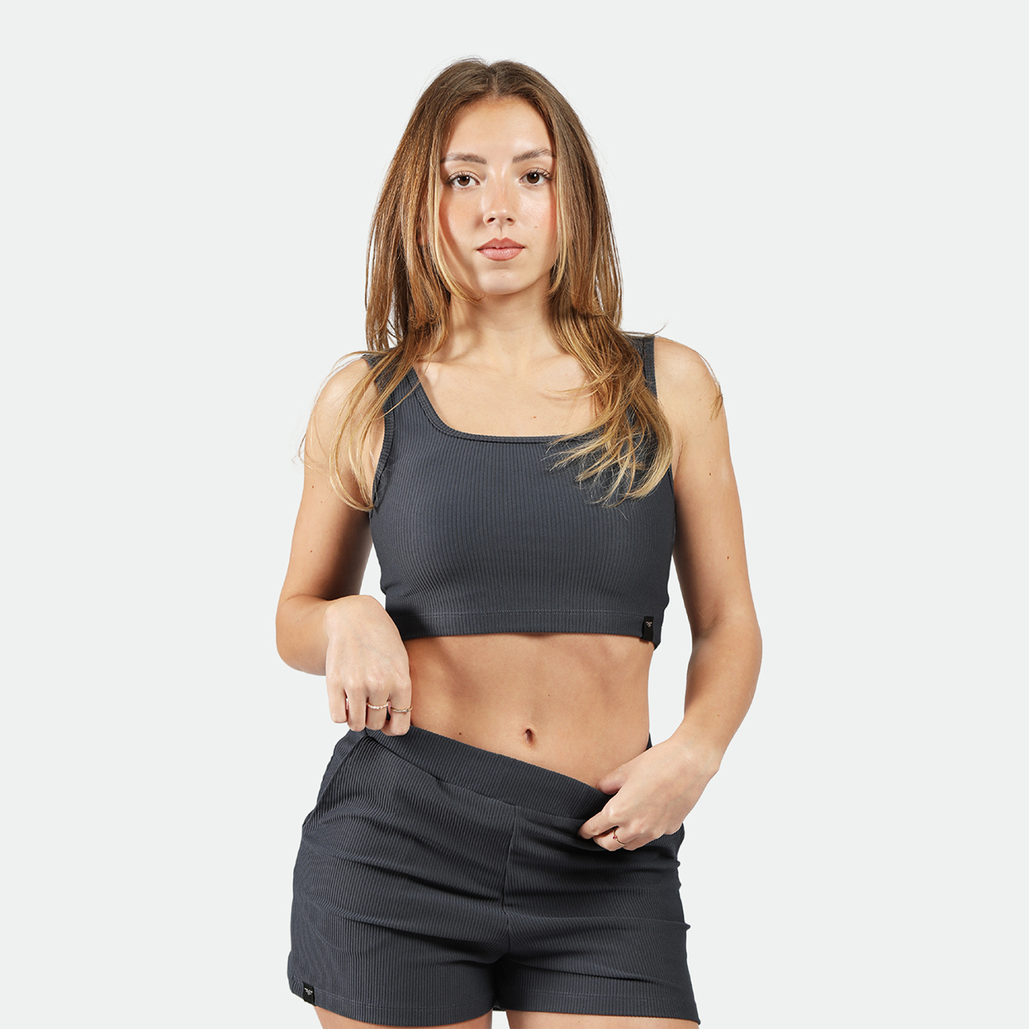 WOMEN-GO BEYOND RIBBED CROP TOP (SEA-BLUE)