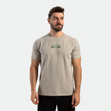 a fit man wearing t-shirt  AGATE-GREY with pants black 