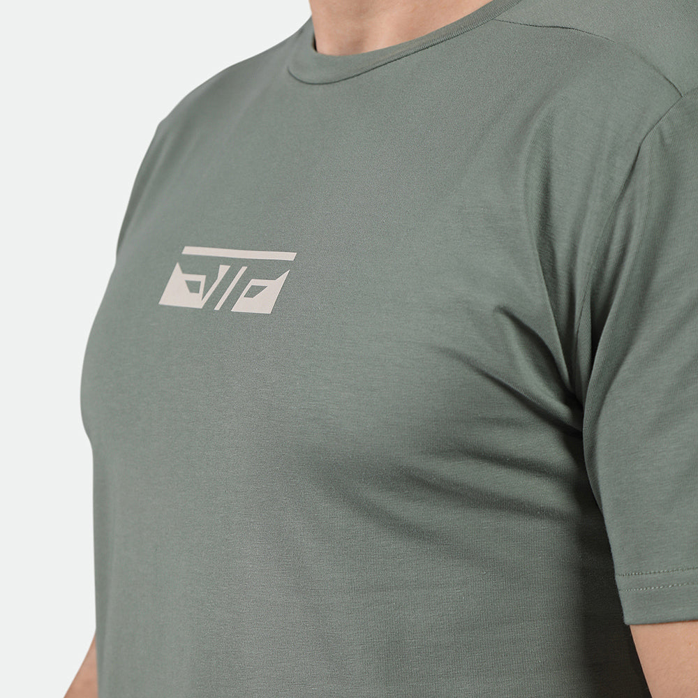 close up view of logo for t-shirt agave green 