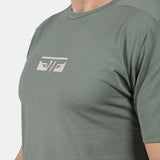 close up view of logo for t-shirt agave green 