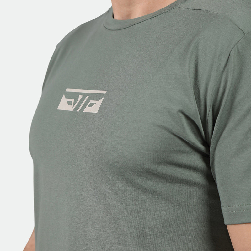 close up view of logo for t-shirt agave green 