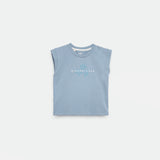 a t-shirt angle blue with logo 