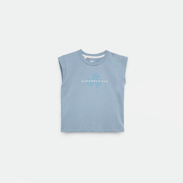 a t-shirt angle blue with logo 