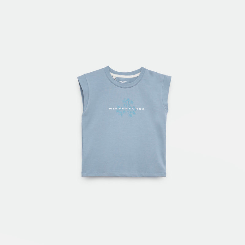 a t-shirt angle blue with logo 