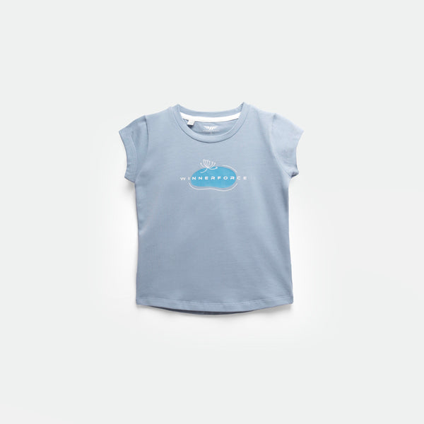 a t-shirt  angle blue with logo  