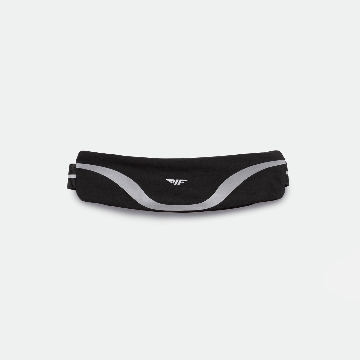 A midnight black waist bag with a white logo, designed for run club.