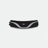 A midnight black waist bag with a white logo, designed for run club.