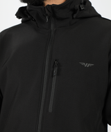 A close-up of a person's wearing aoplo black with zipper and logo 