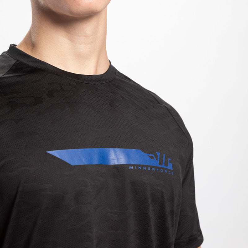 close up view for camo t-shirt  black  with logo 
