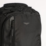 close up view for backpack black with logo and zipper