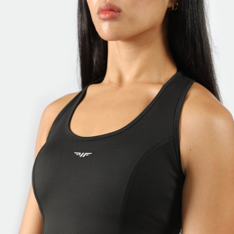 close up view for woman wearing dress black 