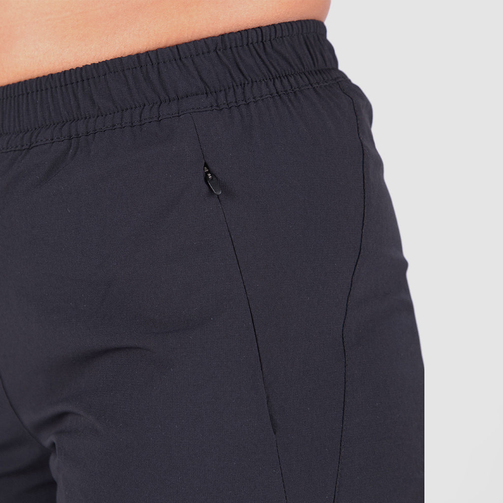 close up view for pocket of pant with zipper, plus the background is light grey 