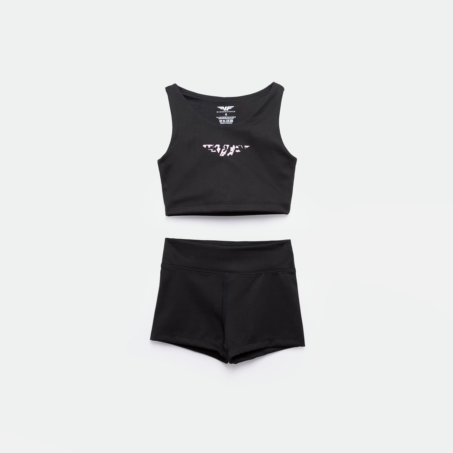 matching set black crop top with logo and short 