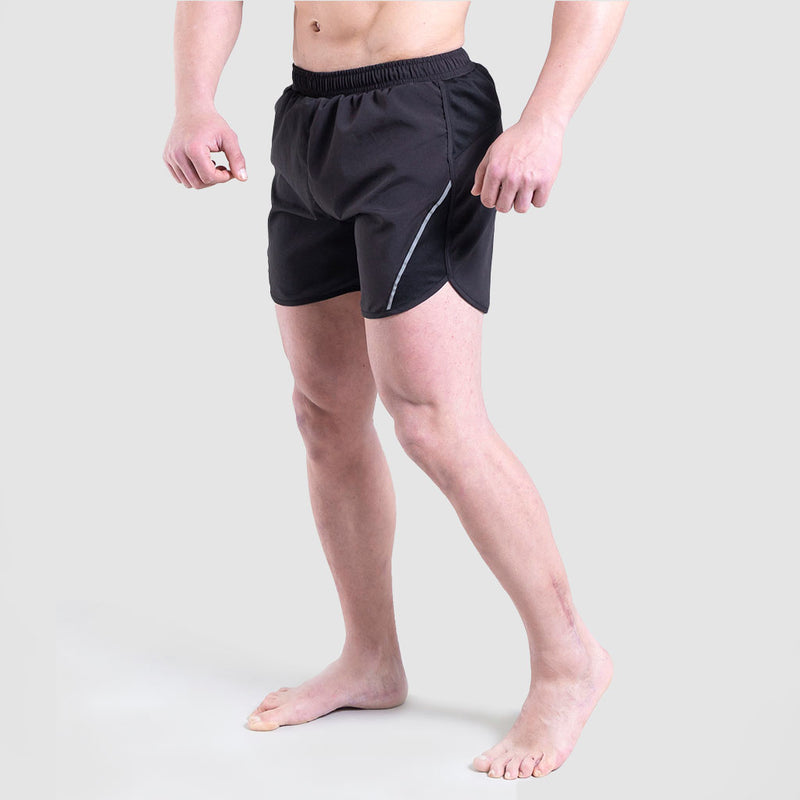 a fit an stand at right and wearing short  black 