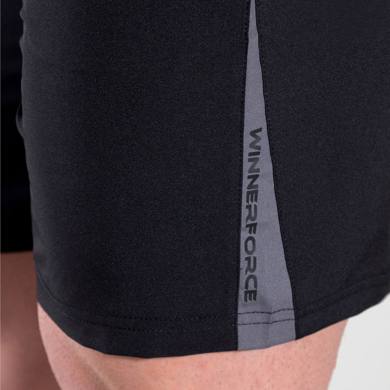 close up view for short black with logo 