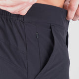 close up view for  pocket of short black with zipper 