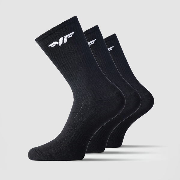 Pack of 3 pairs for socks black long  with logo white 