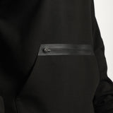 close up view for fit man wearing sweatshirt black with pocket kangaroo plus zipper