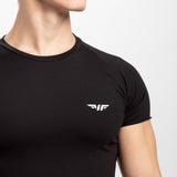 close up view for t- shirt black with logo 