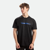 a fit man wearing camo t-shirt black with pants black 