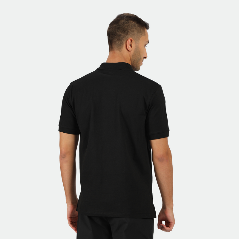 aback view for fit man wearing t-shirt black with pants black 