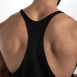 a back view for fit man wearing tank black 